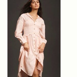 NWT Anthropologie Pilcro Corset Midi Cotton Shirt Dress XL PINK wear everywhere